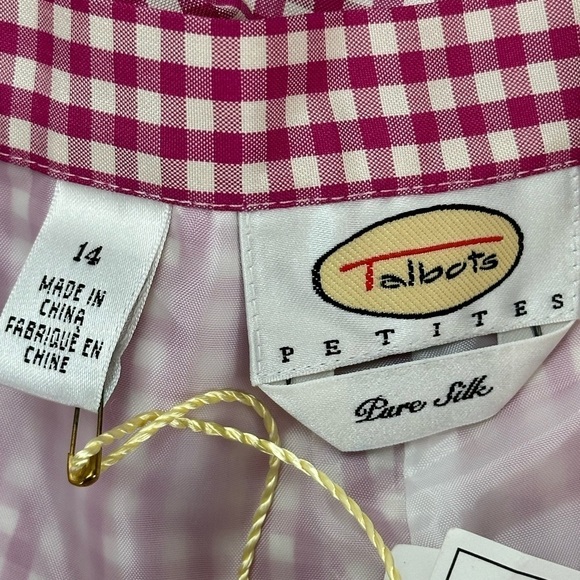 Vtg Talbots Pink Gingham Check Pure Silk Tapered Ankle Pants 14 Pet Pockets - Picture 6 of 15